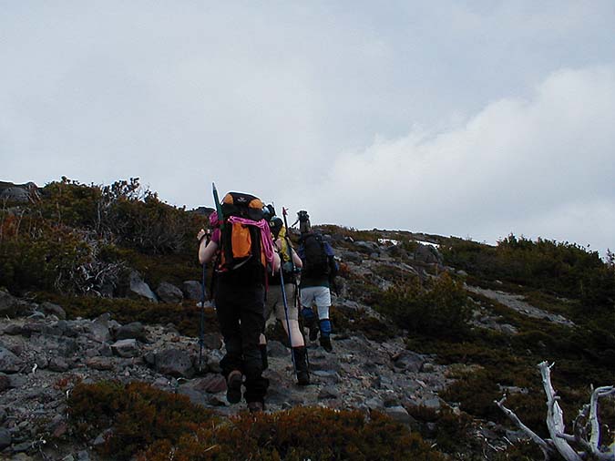 Group Hiking Up The Ridge